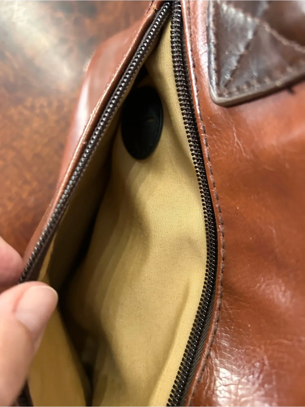 Stone & Co Purse Handbag Faux Leather Two Toned Brown Vintage Domed Satchel